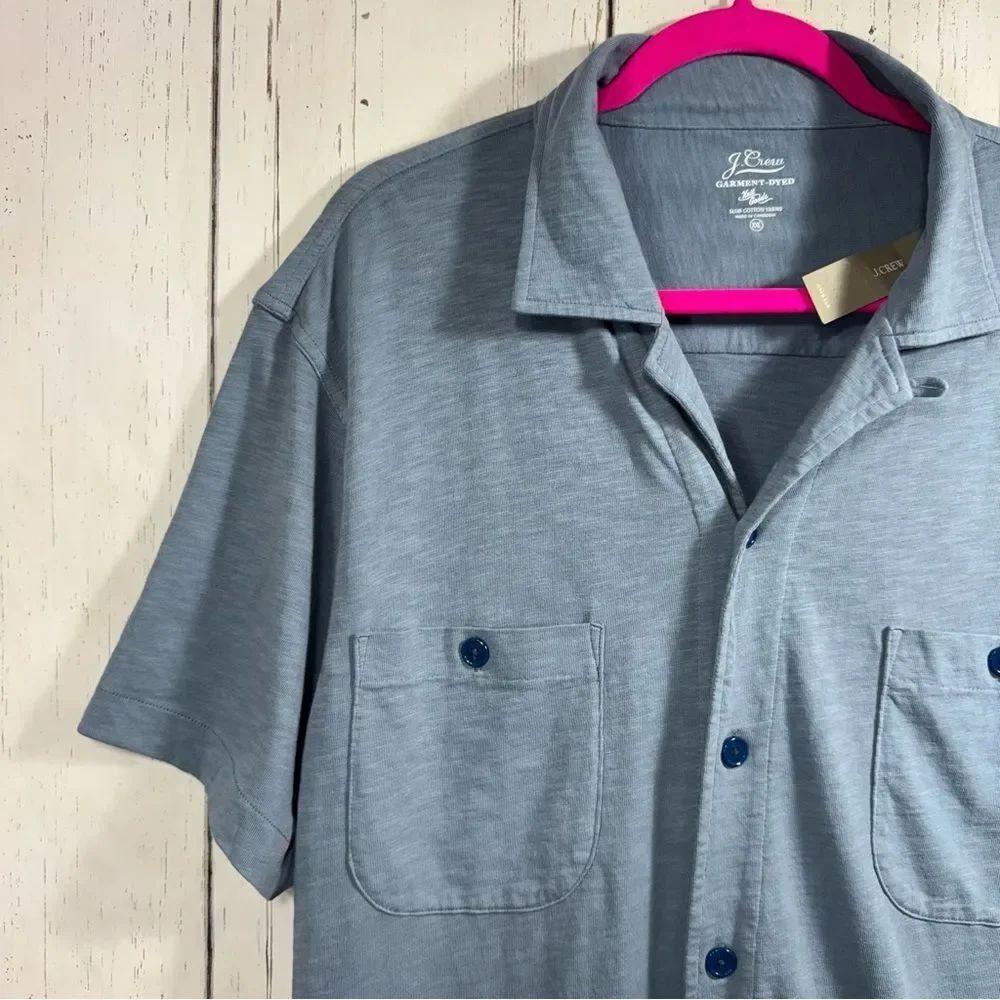 J.Crew Blue Garment Dyed Slub Cotton Knit Button Front Shirt XXL Coastal Casual - Picture 2 of 13